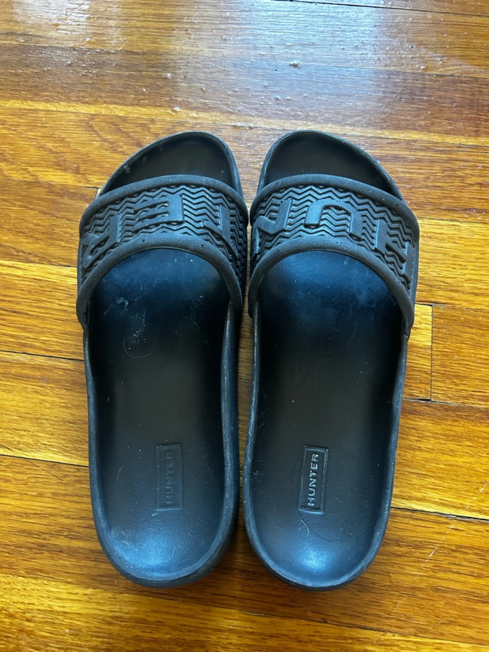 Hunter Black Logo Slide Sandals